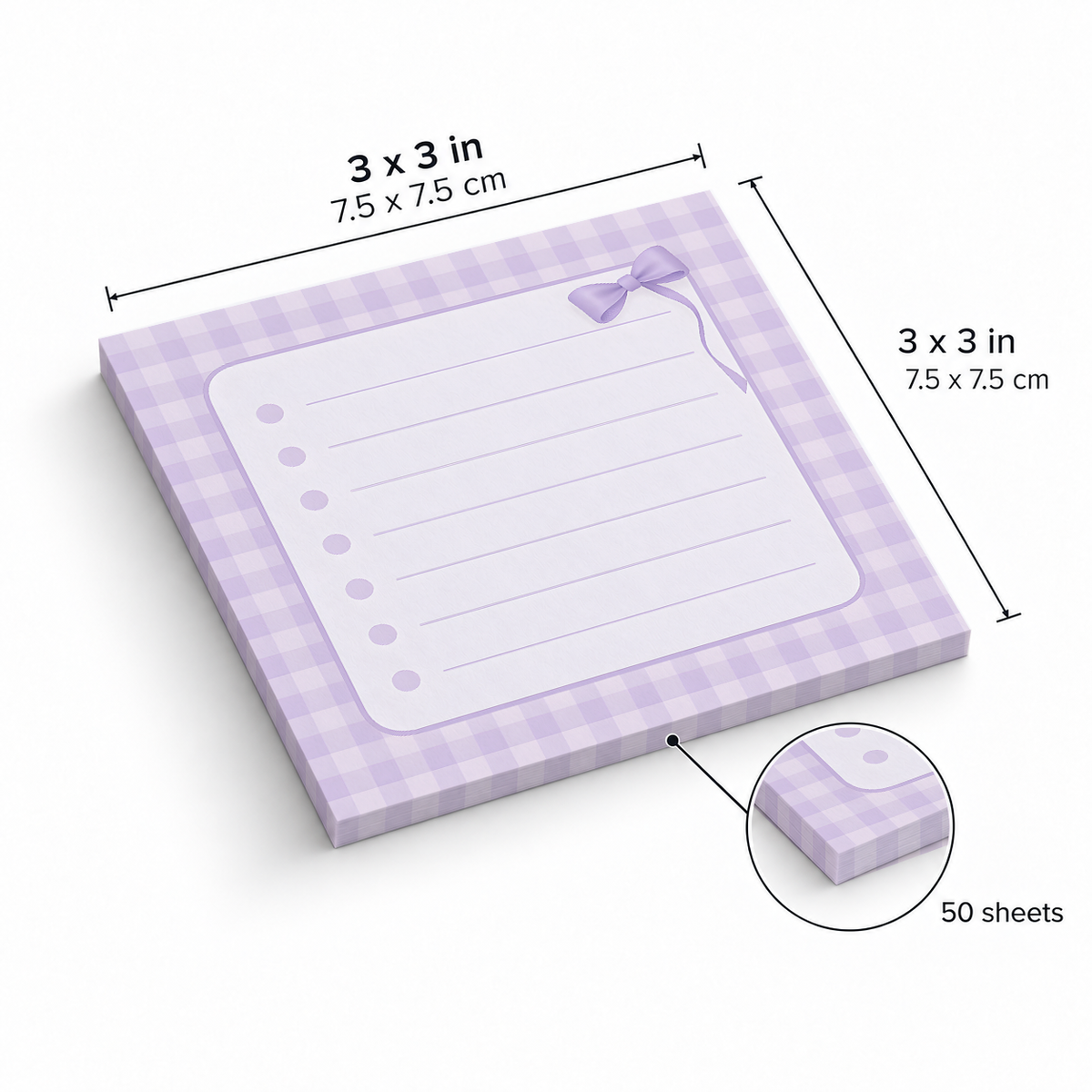 Corner Ribbon Checkered sticky notes, 3x3 in (7.5 x 7.5 cm), 50 sheets