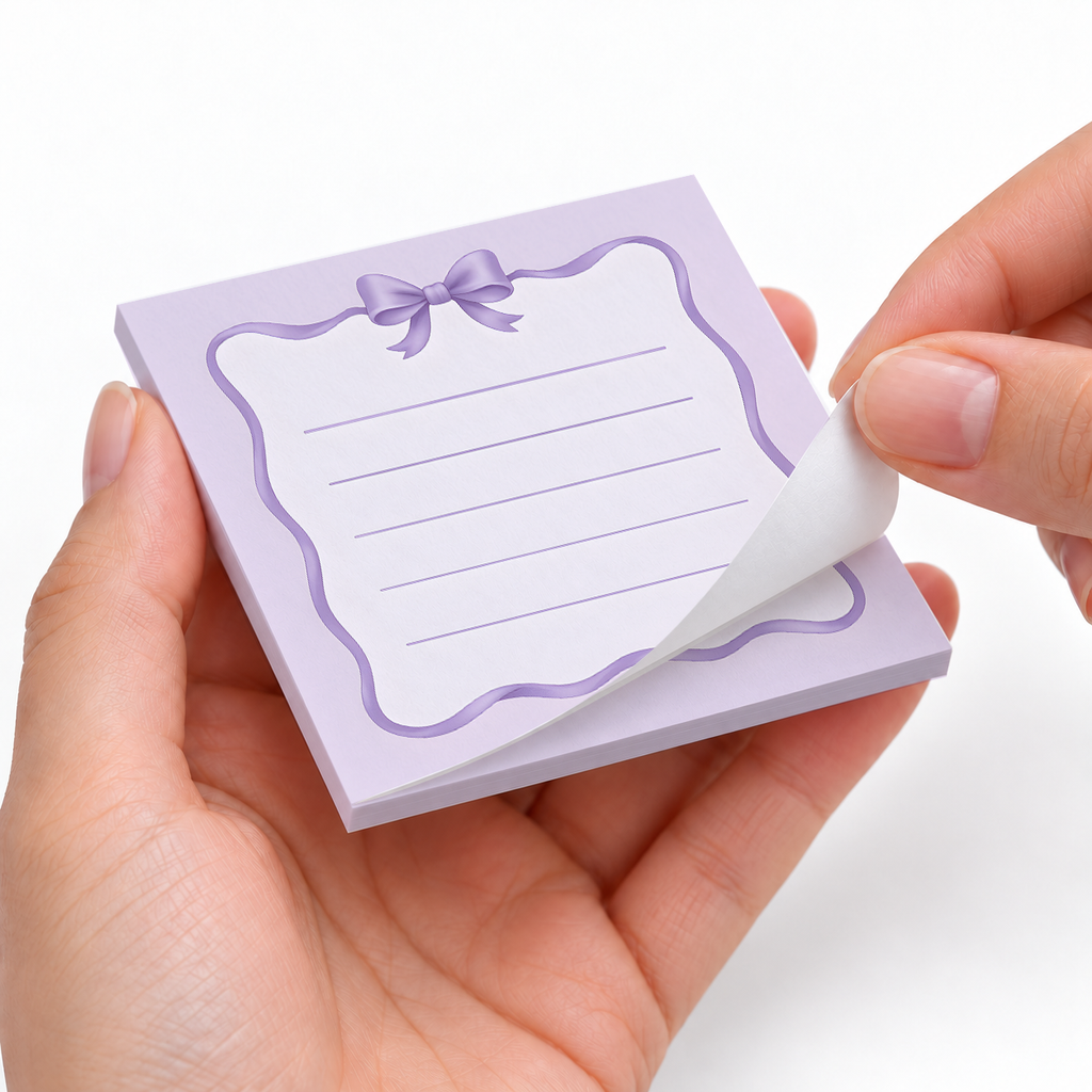Wavy Ribbon Border sticky notes styled with a planner and desk accessories