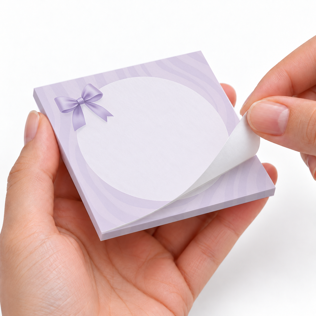 Pastel Swirl Round Frame sticky notes styled with a planner and desk accessories
