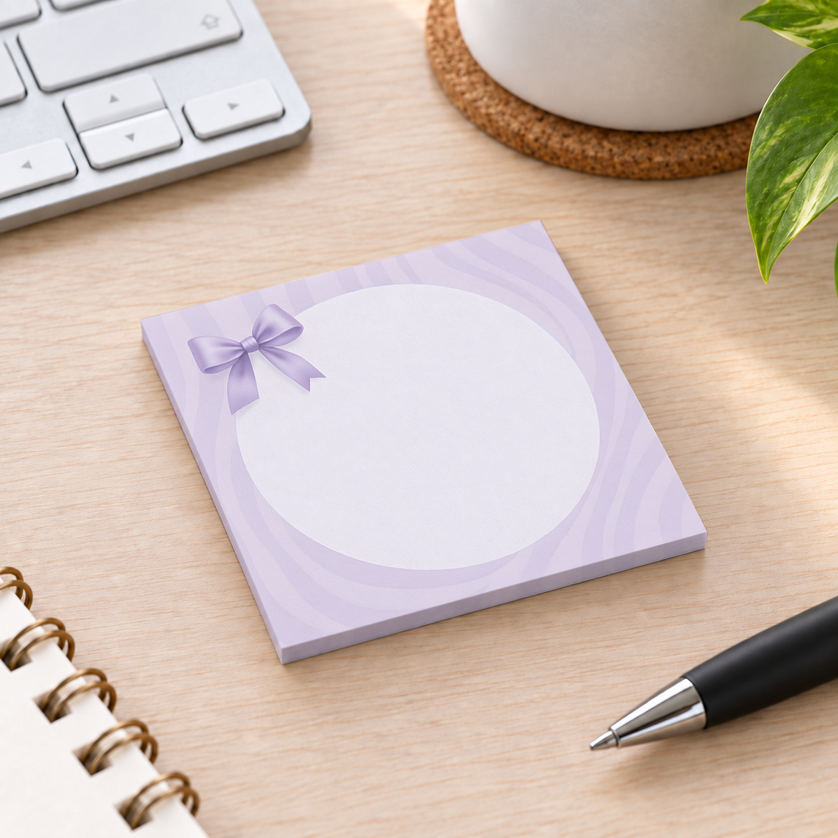 Close-up of Pastel Swirl Round Frame sticky note design and writable area