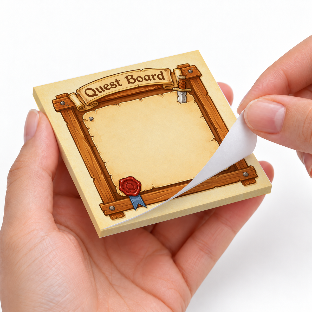 Dagger Quest Board sticky notes styled with a planner and desk accessories