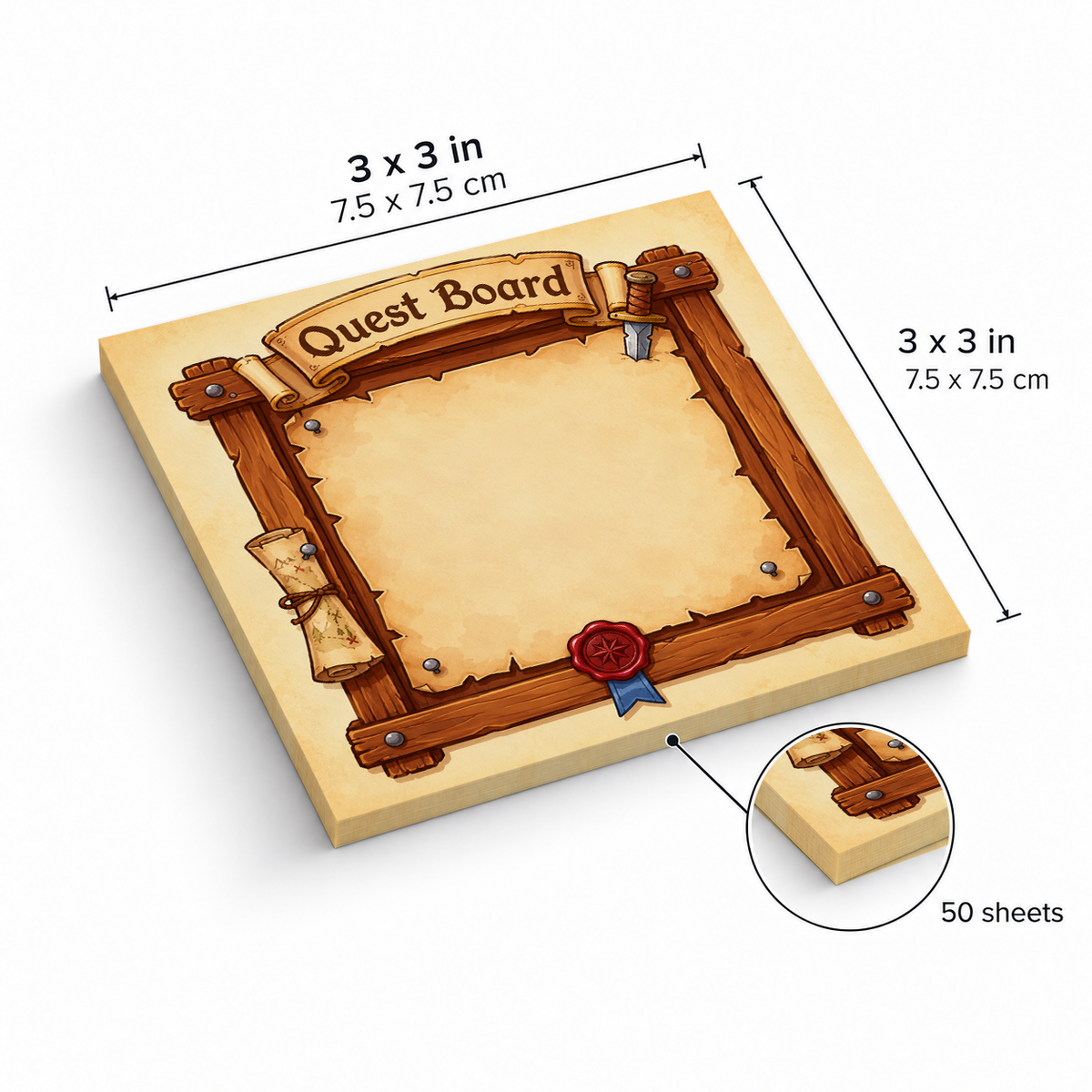Explorer Map Quest Board sticky notes, 3x3 in (7.5 x 7.5 cm), 50 sheets