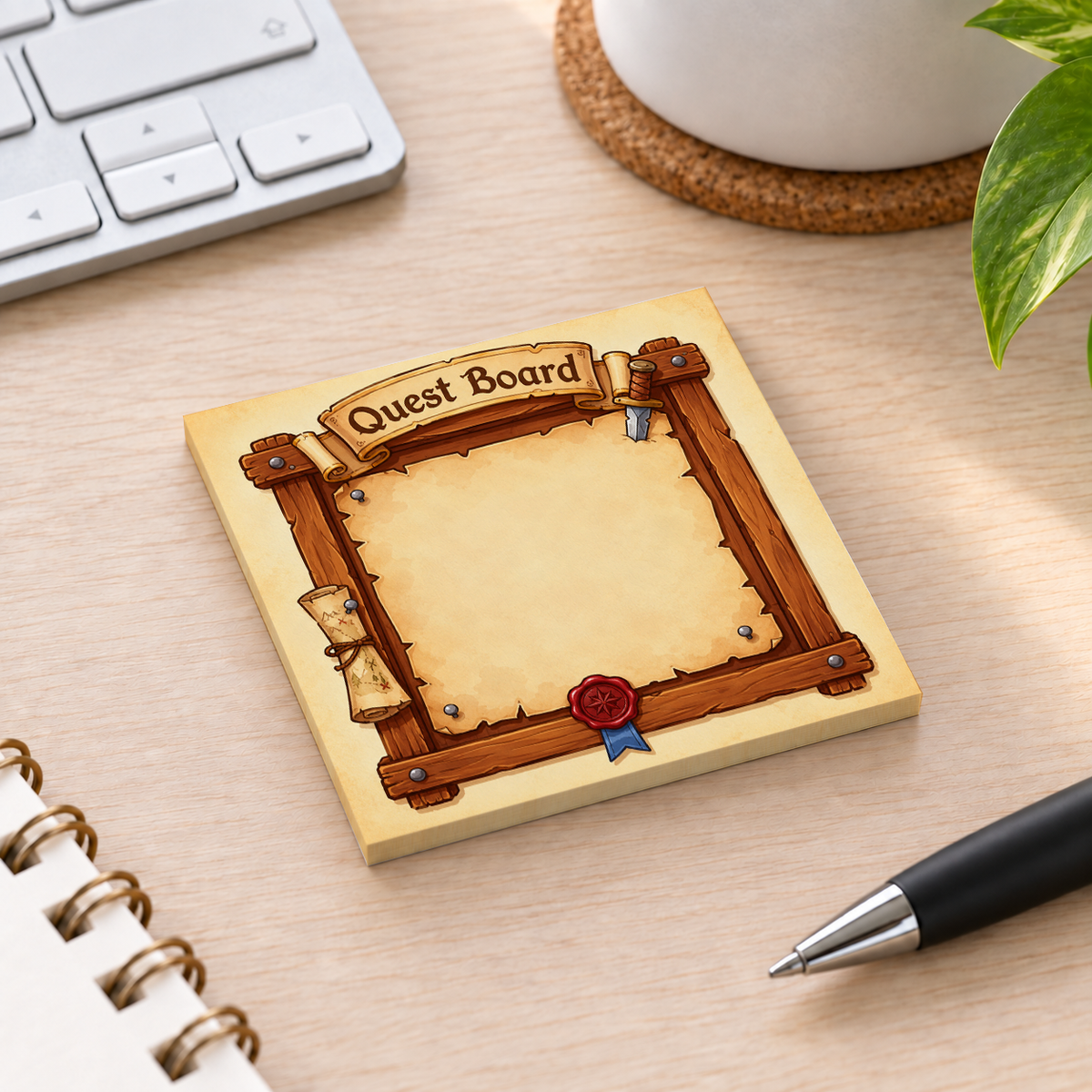 Close-up of Explorer Map Quest Board sticky note design and writable area