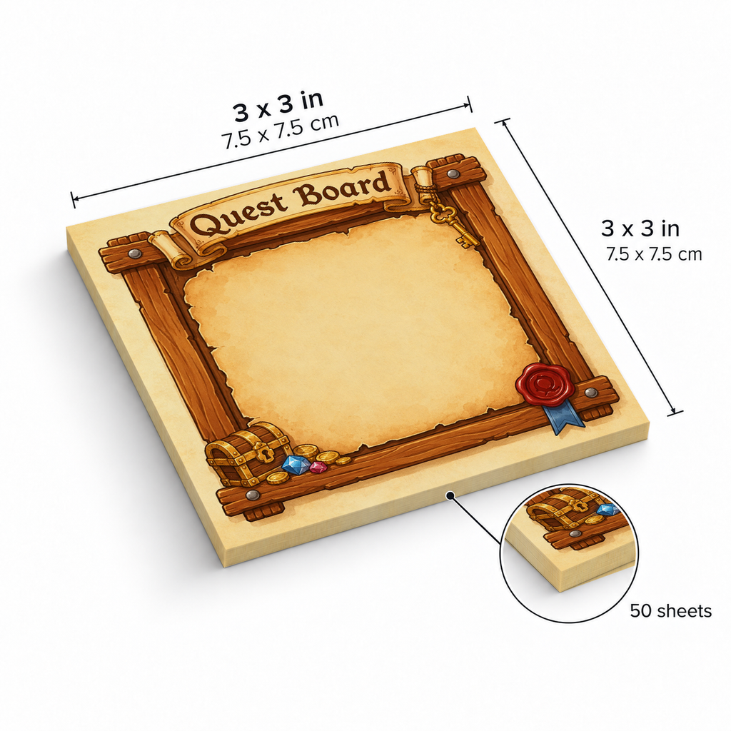 Treasure Chest Quest Board sticky notes, 3x3 in (7.5 x 7.5 cm), 50 sheets
