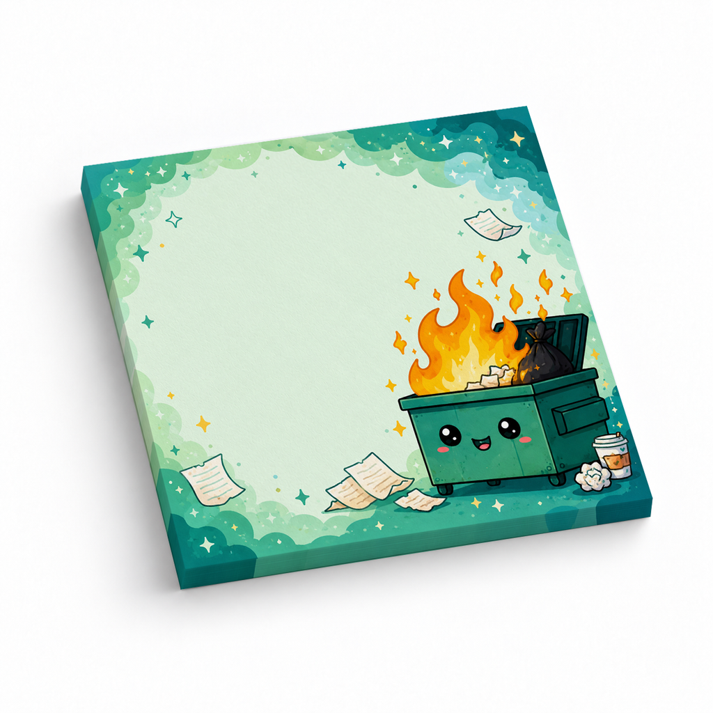 Cute Green Dumpster Fire 3x3 sticky notes, 50-sheet memo pad
