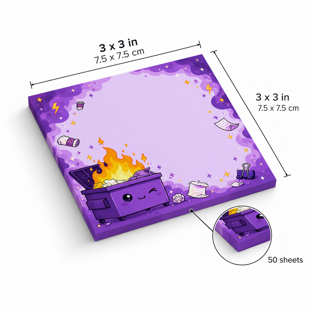Winking Purple Dumpster Fire sticky notes, 3x3 in (7.5 x 7.5 cm), 50 sheets