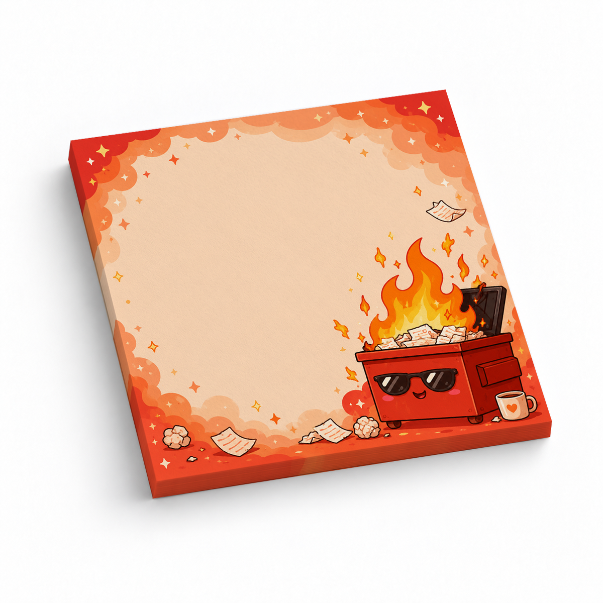Cool Red Dumpster Fire 3x3 sticky notes, 50-sheet memo pad