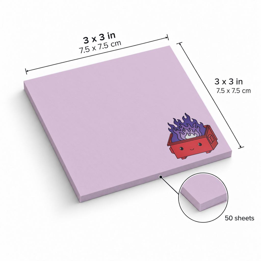 Red Dumpster Fire sticky notes, 3x3 in (7.5 x 7.5 cm), 50 sheets