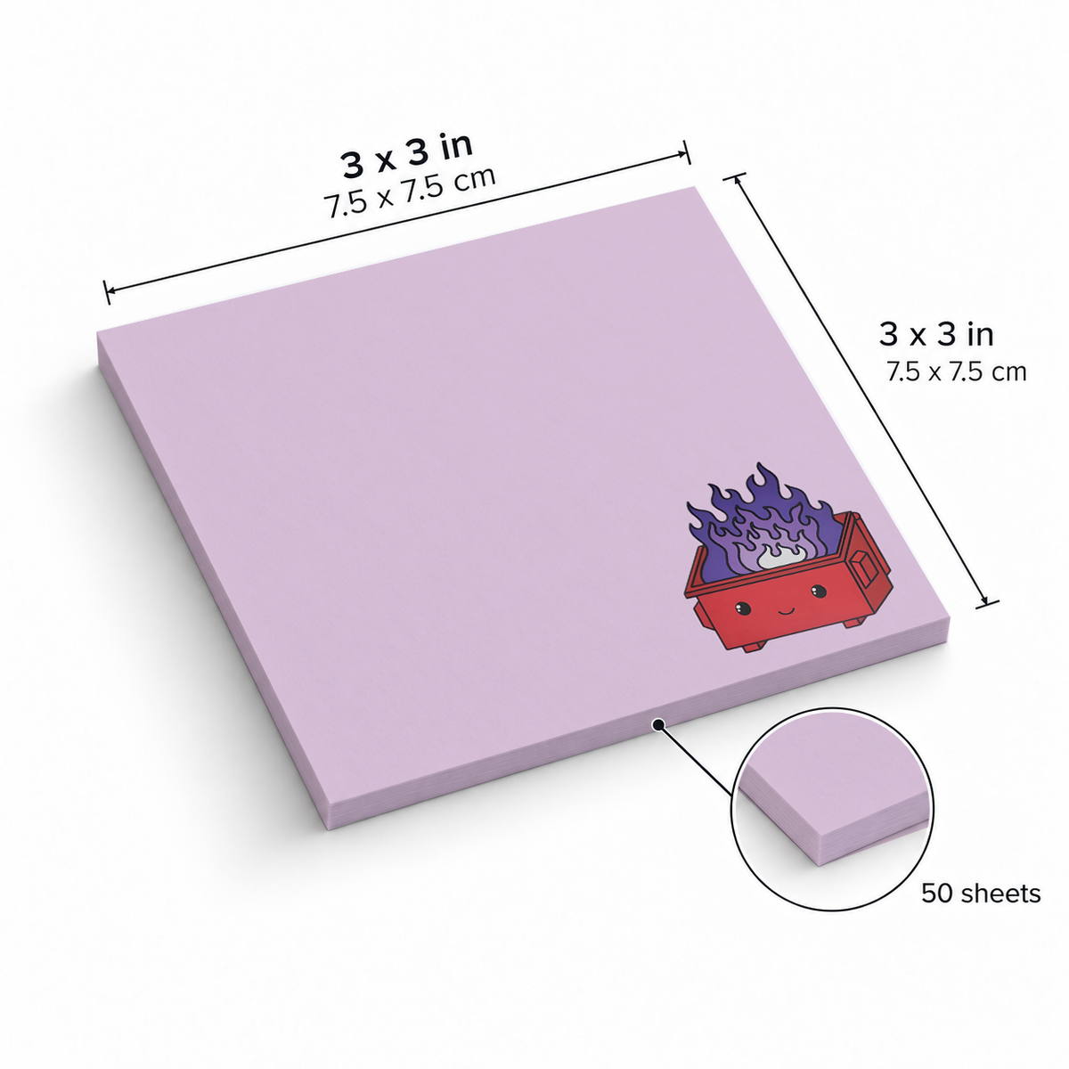 Red Dumpster Fire sticky notes, 3x3 in (7.5 x 7.5 cm), 50 sheets