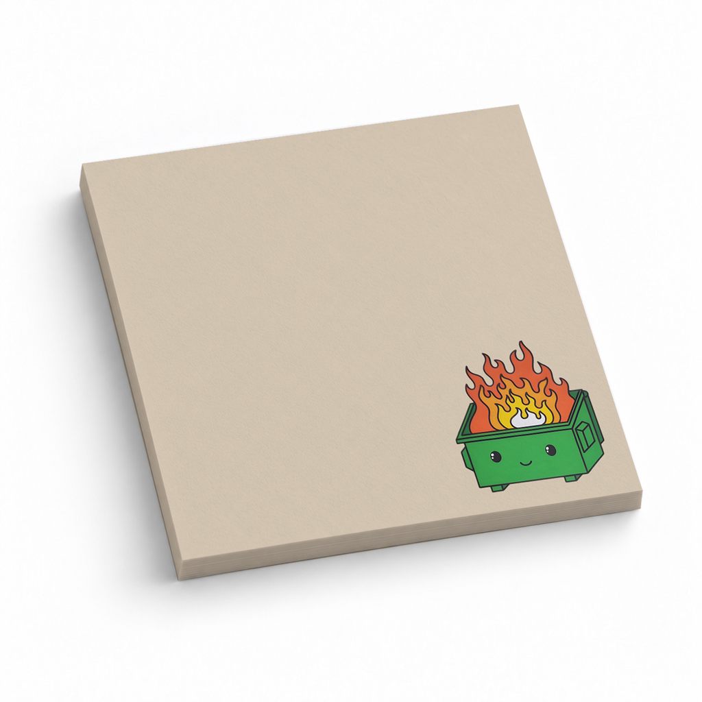 Green Dumpster Fire 3x3 sticky notes, 50-sheet memo pad