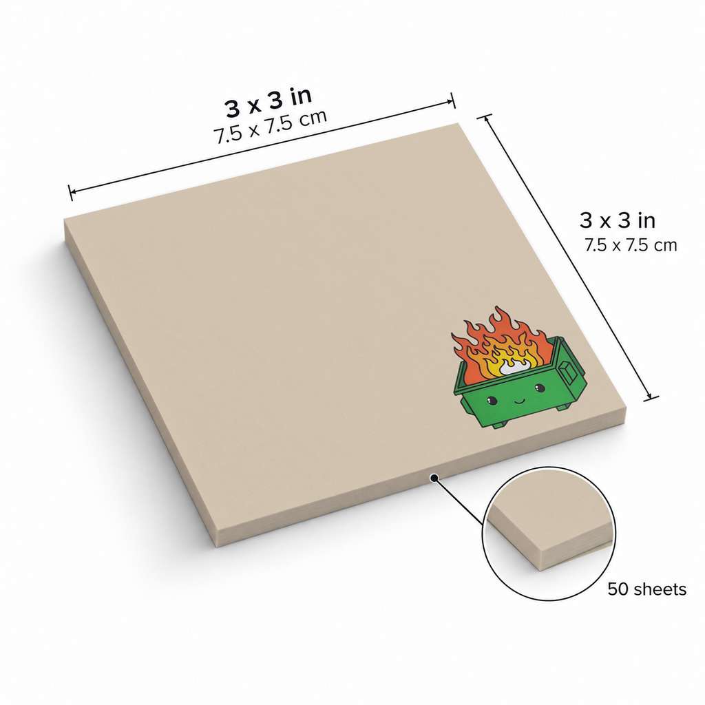 Green Dumpster Fire sticky notes, 3x3 in (7.5 x 7.5 cm), 50 sheets