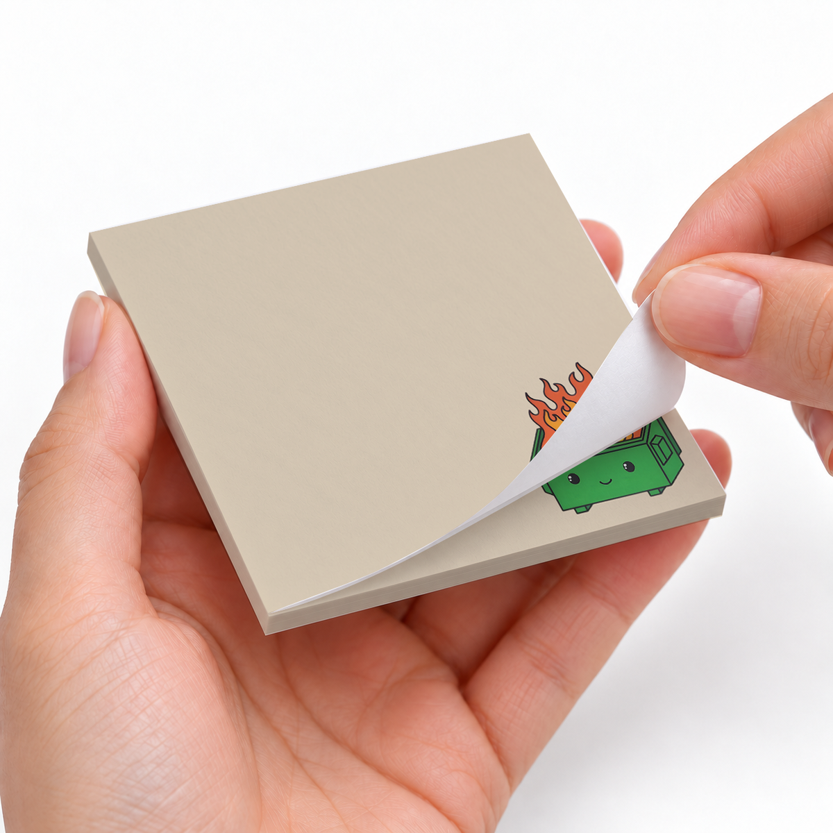 Green Dumpster Fire sticky notes styled with a planner and desk accessories