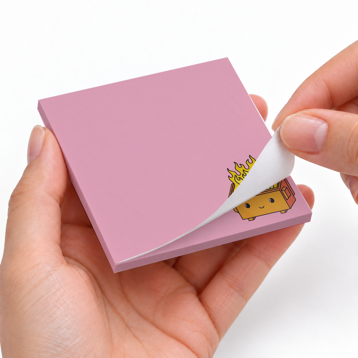 Orange Dumpster Fire sticky notes styled with a planner and desk accessories