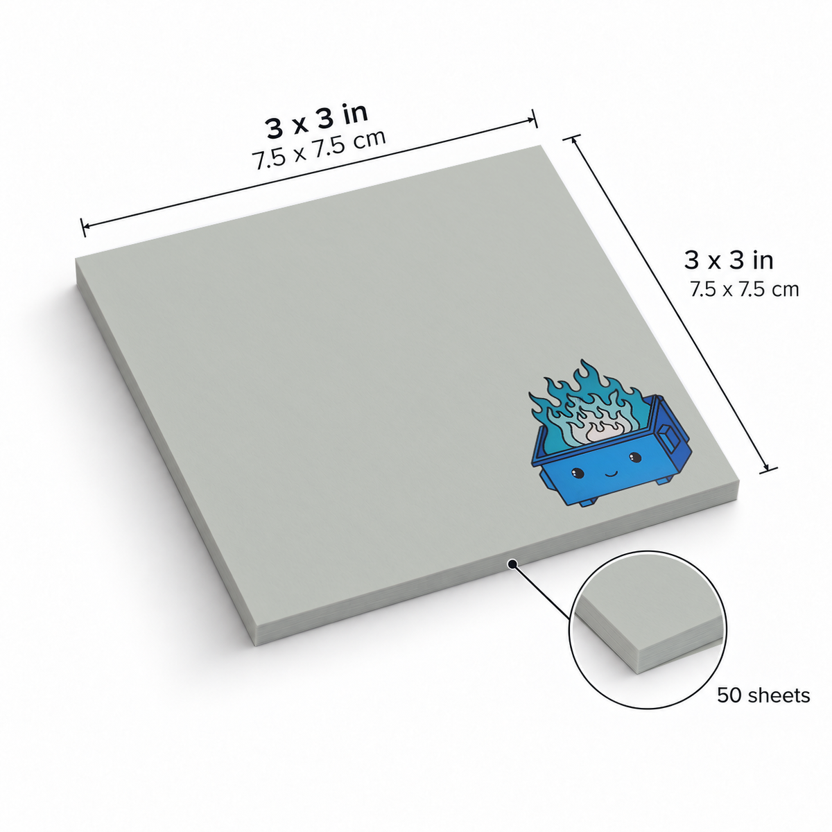 Blue Dumpster Fire sticky notes, 3x3 in (7.5 x 7.5 cm), 50 sheets