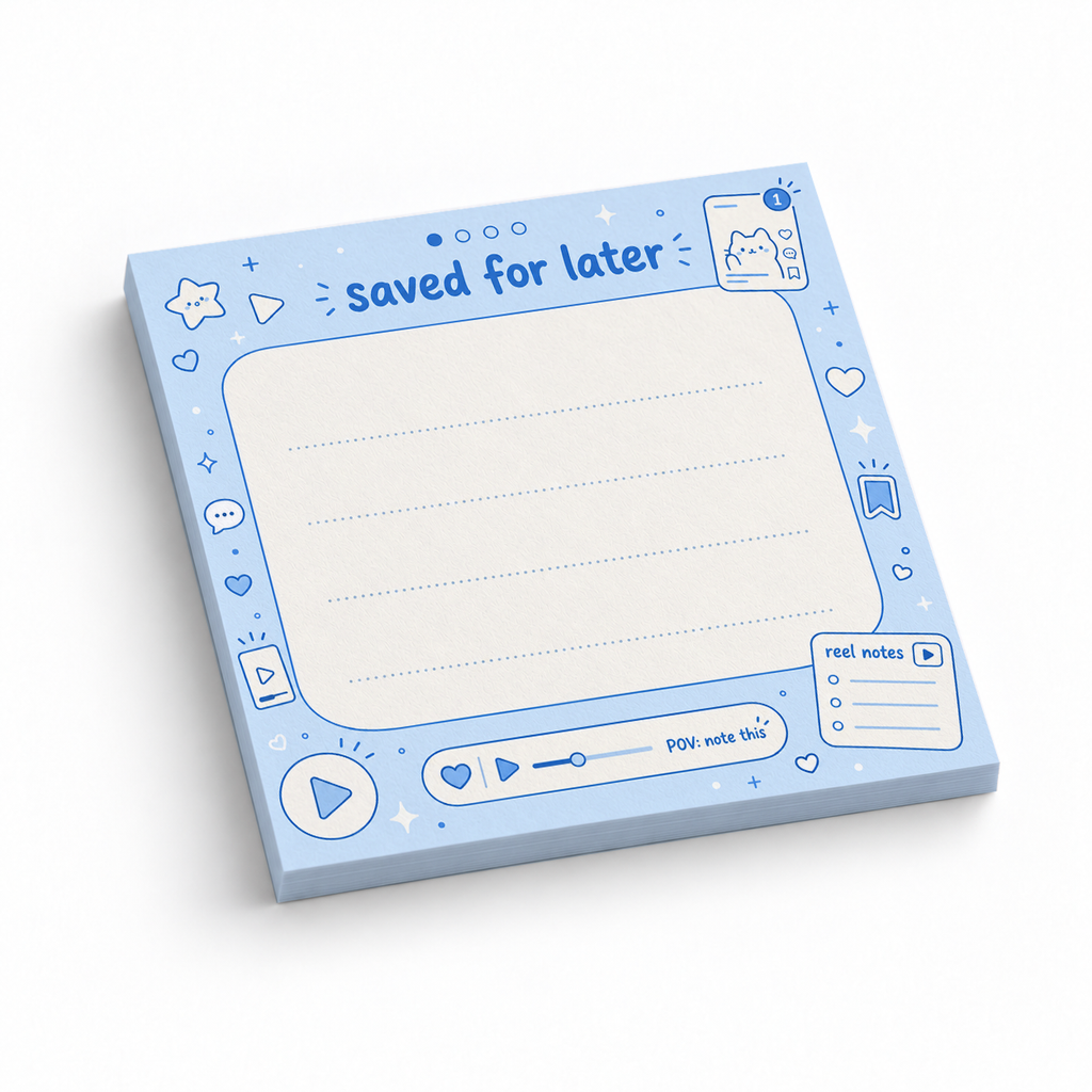 Pastel Blue Saved For Later 3x3 sticky notes, 50-sheet memo pad