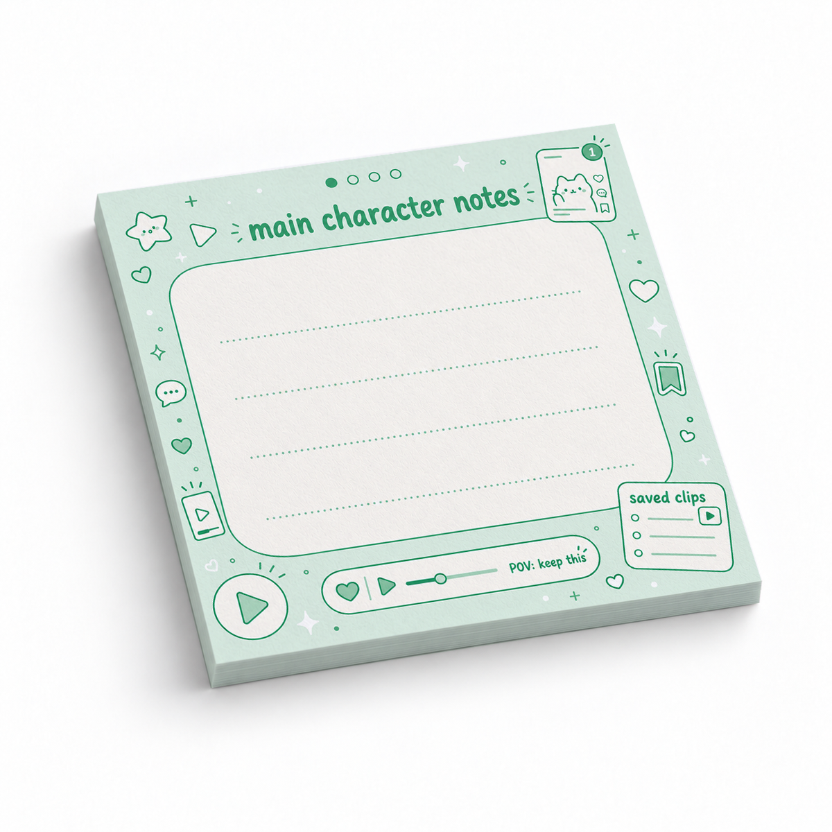 Green Main Character Notes 3x3 sticky notes, 50-sheet memo pad