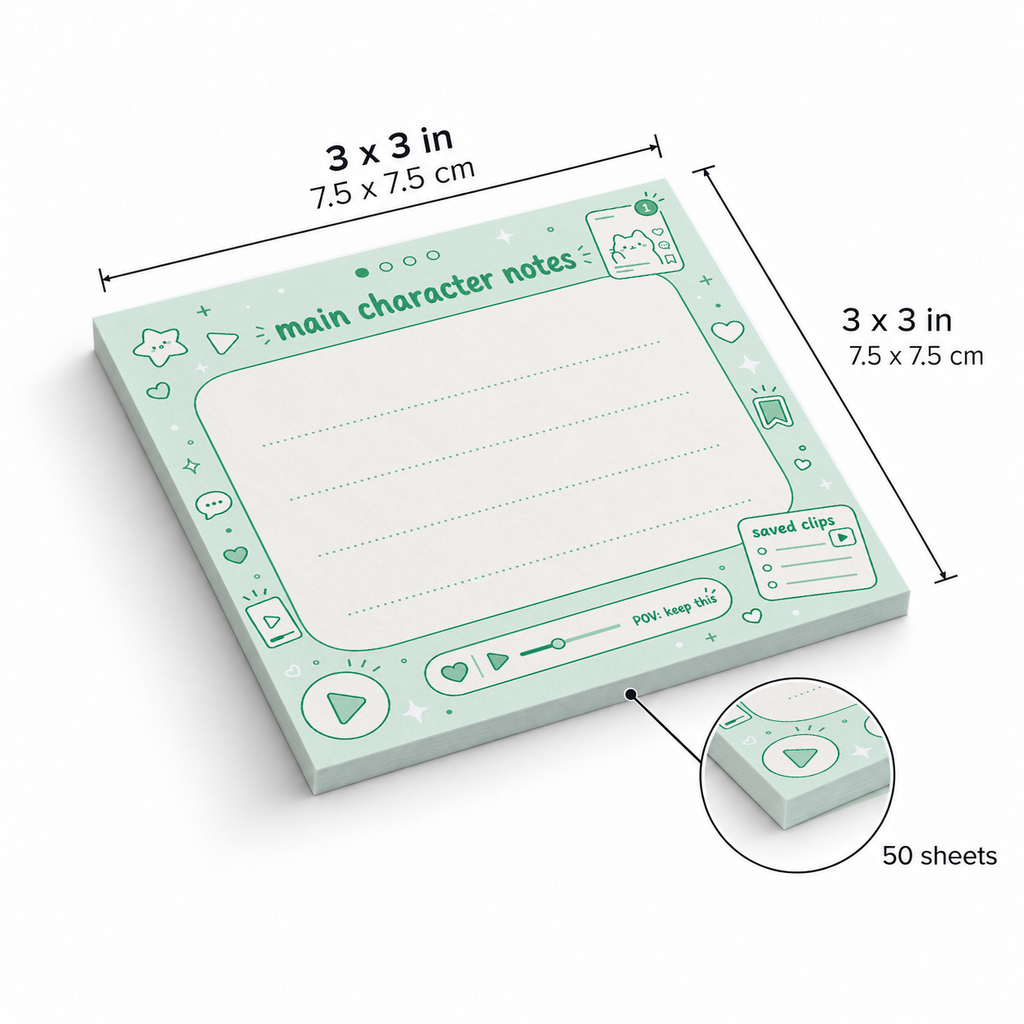 Green Main Character Notes sticky notes, 3x3 in (7.5 x 7.5 cm), 50 sheets