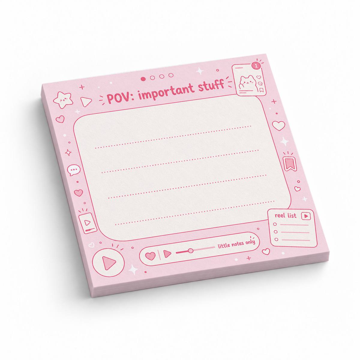 Pink POV Important Stuff 3x3 sticky notes, 50-sheet memo pad