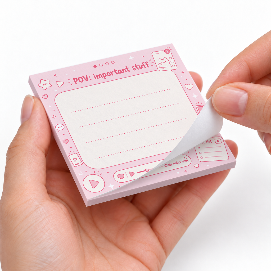 Pink POV Important Stuff sticky notes styled with a planner and desk accessories