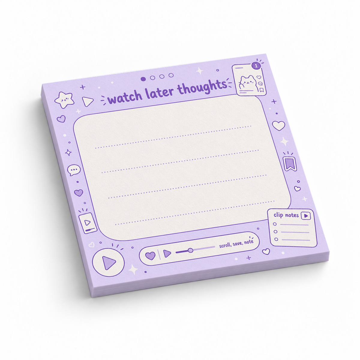Purple Watch Later Thoughts 3x3 sticky notes, 50-sheet memo pad