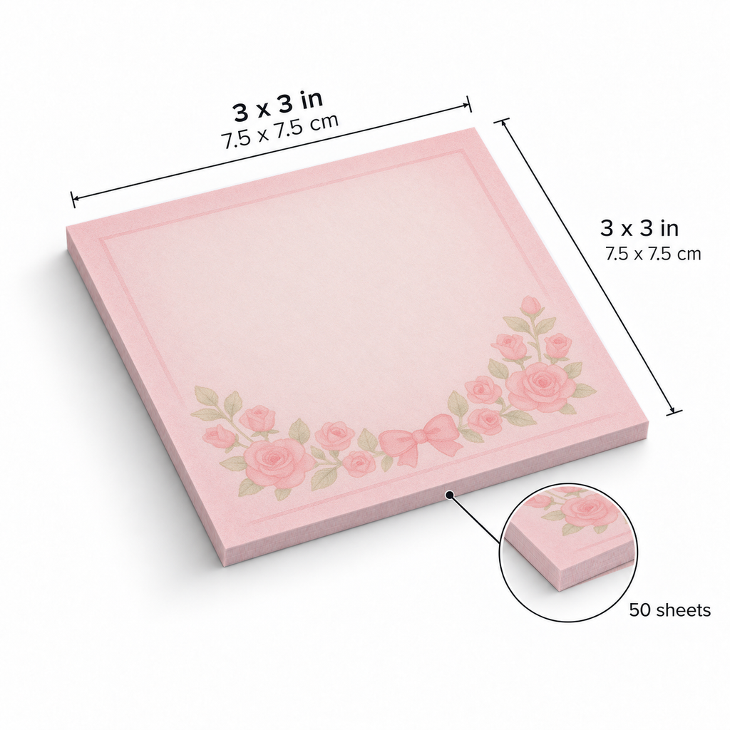 Rose Garland & Bow sticky notes, 3x3 in (7.5 x 7.5 cm), 50 sheets