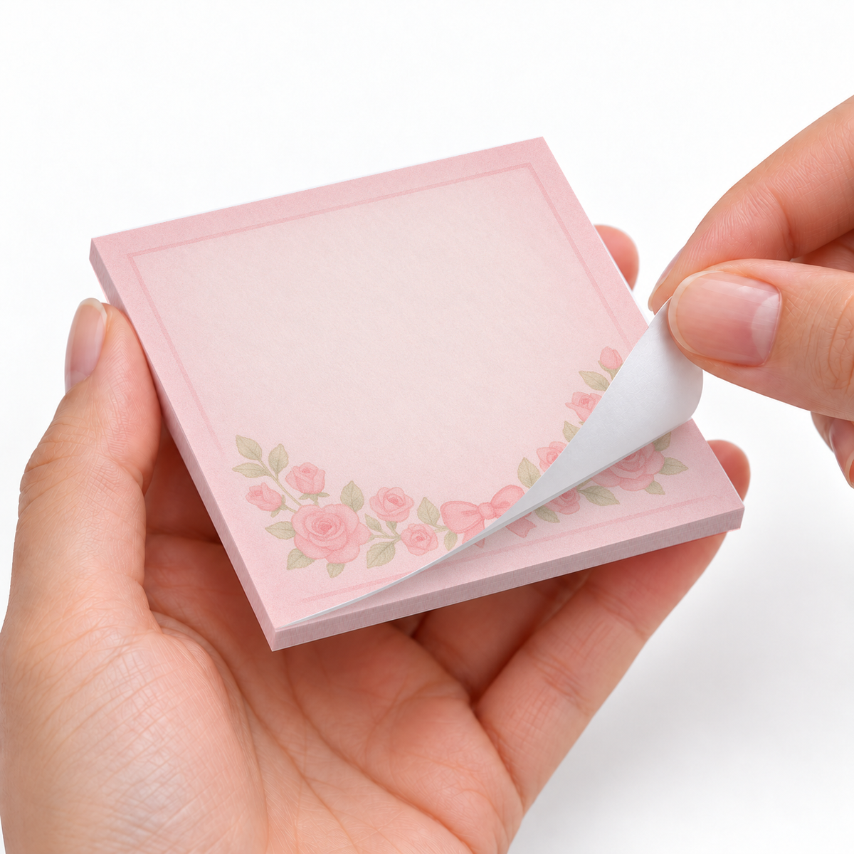 Rose Garland & Bow sticky notes styled with a planner and desk accessories