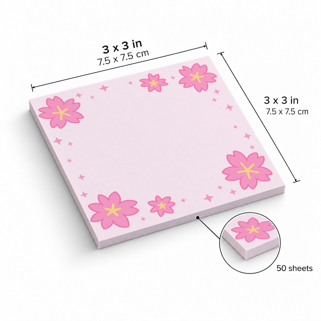 Scattered Sakura Blossoms sticky notes, 3x3 in (7.5 x 7.5 cm), 50 sheets