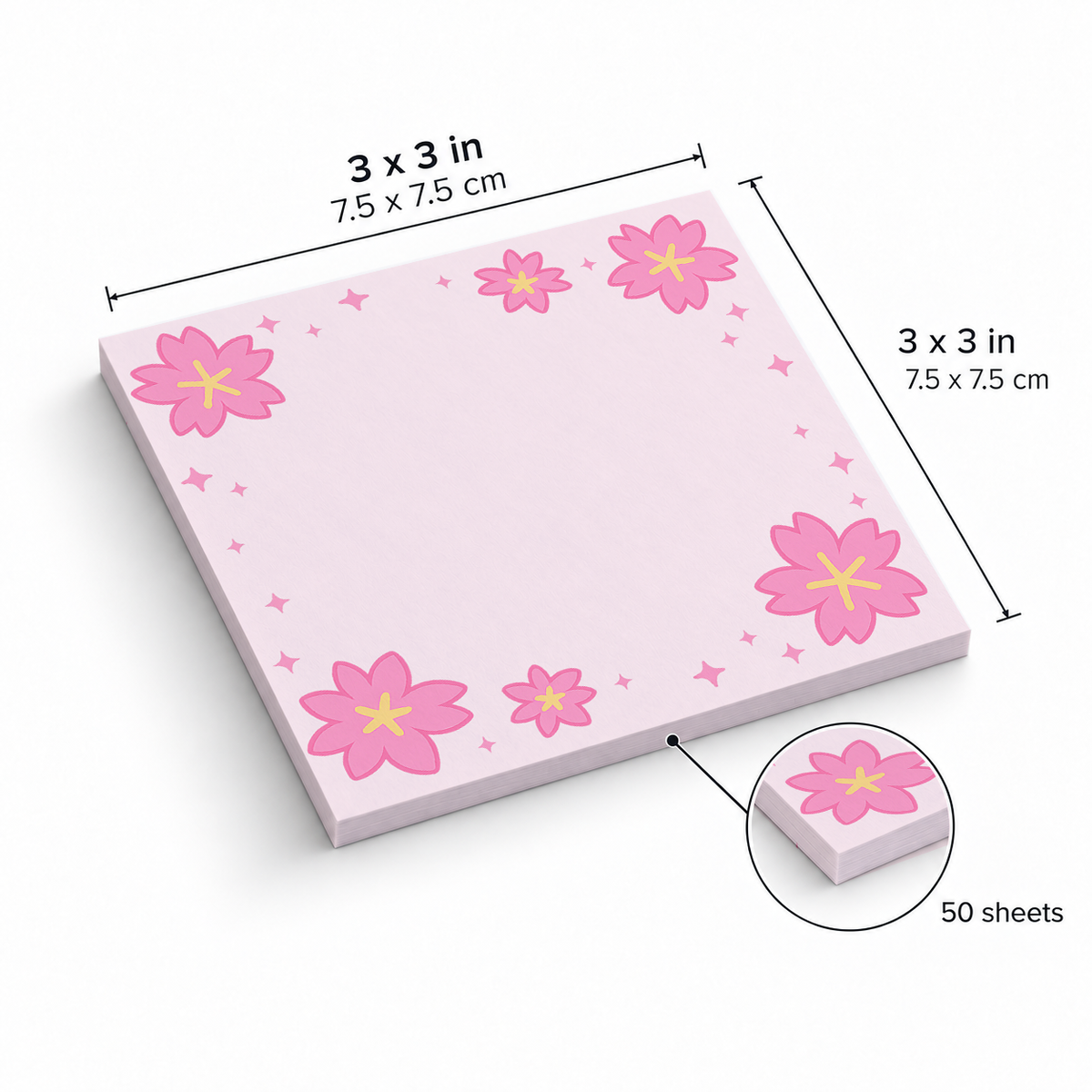 Scattered Sakura Blossoms sticky notes, 3x3 in (7.5 x 7.5 cm), 50 sheets