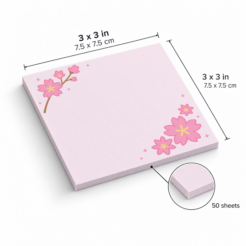 Sakura Branch Corner sticky notes, 3x3 in (7.5 x 7.5 cm), 50 sheets