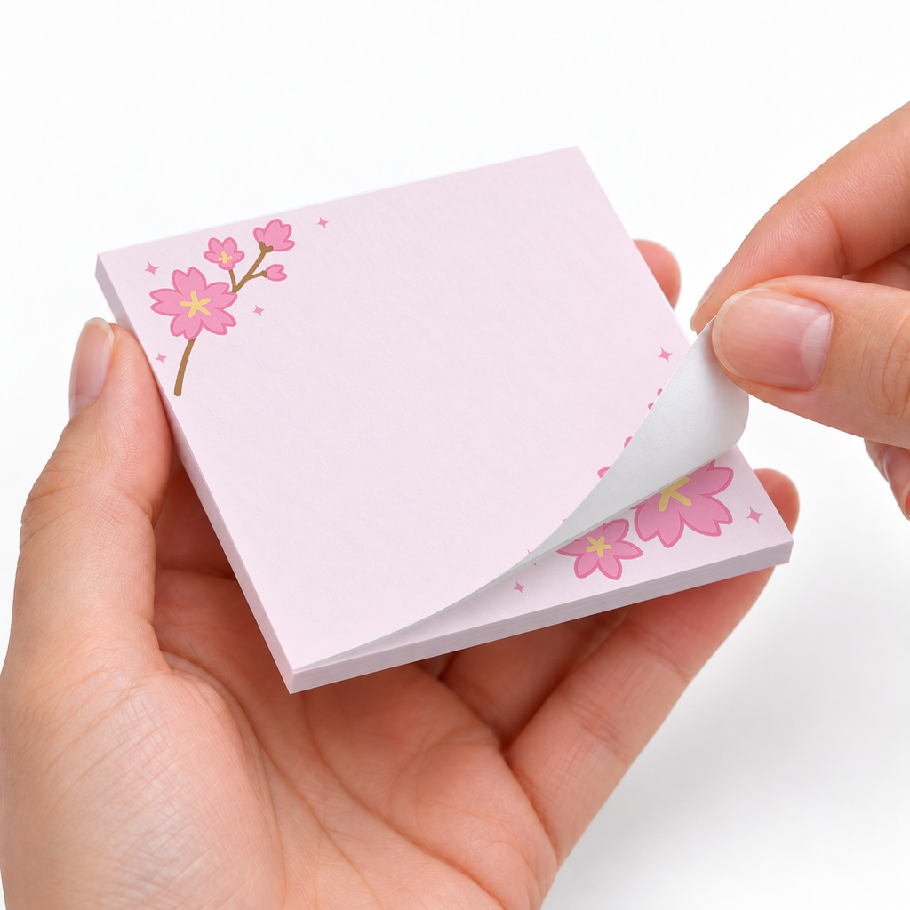 Sakura Branch Corner sticky notes styled with a planner and desk accessories