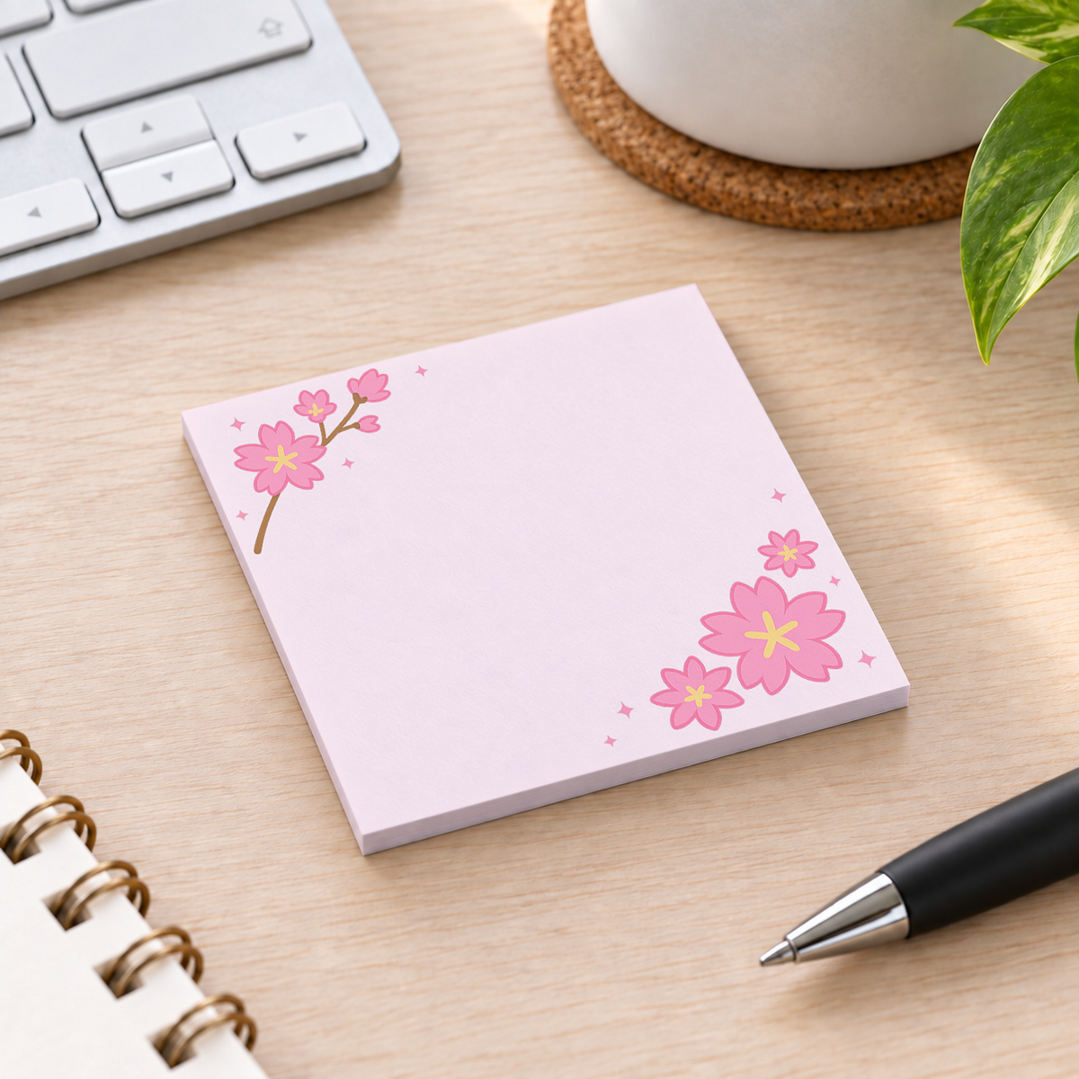 Close-up of Sakura Branch Corner sticky note design and writable area