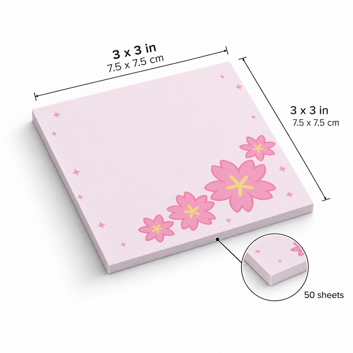 Sweeping Cherry Blossom sticky notes, 3x3 in (7.5 x 7.5 cm), 50 sheets