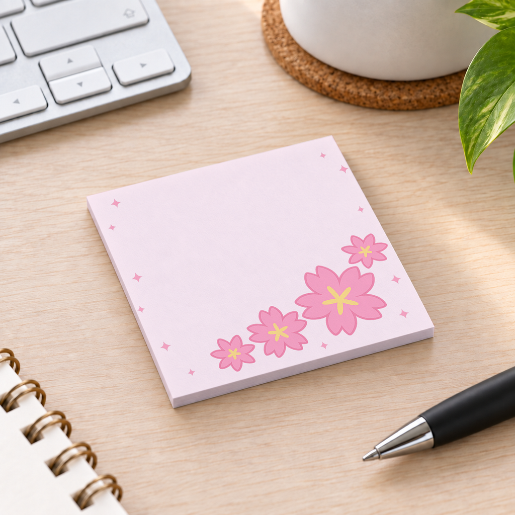 Close-up of Sweeping Cherry Blossom sticky note design and writable area