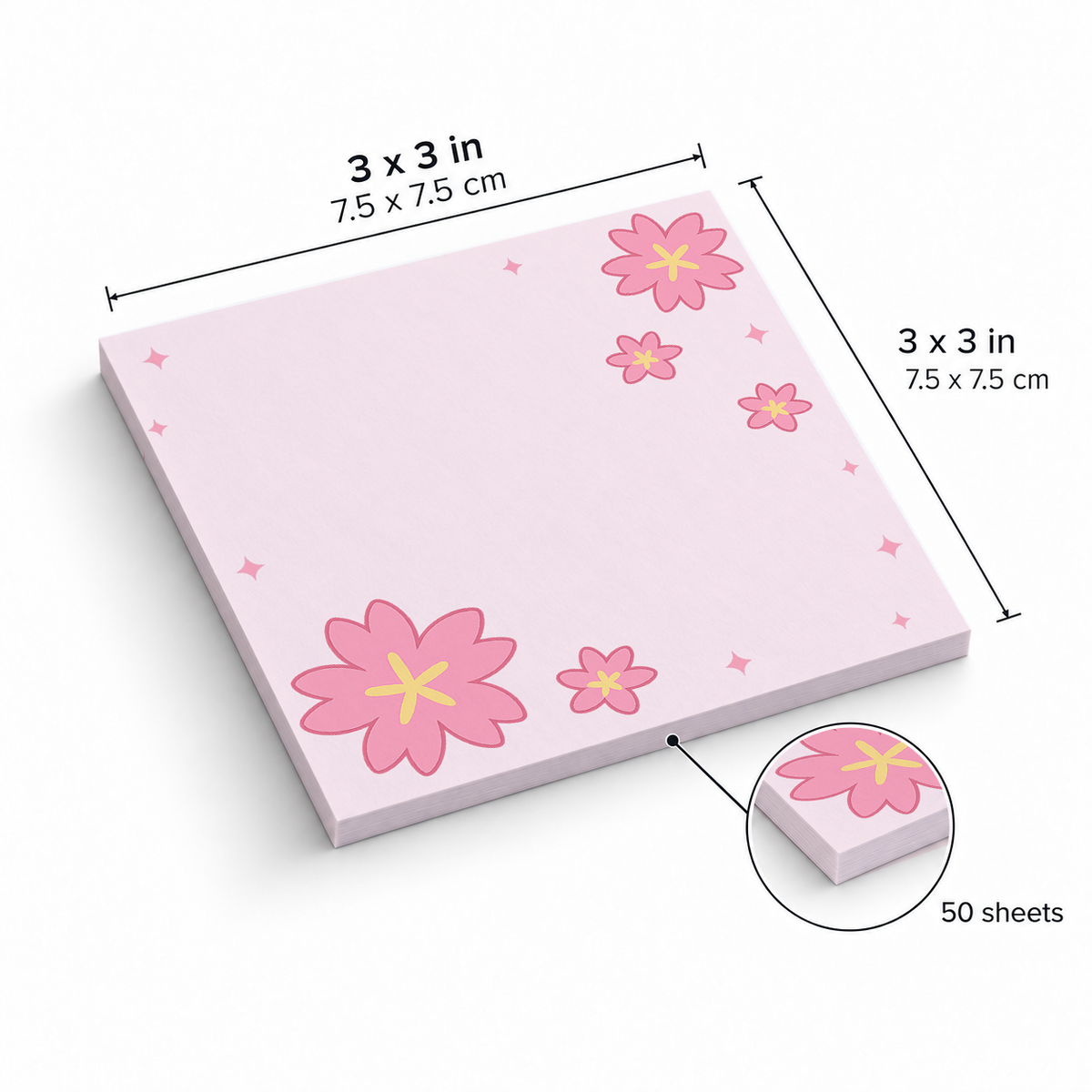 Bold Sakura Bloom sticky notes, 3x3 in (7.5 x 7.5 cm), 50 sheets