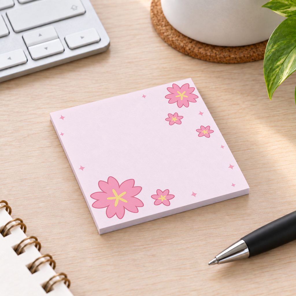 Close-up of Bold Sakura Bloom sticky note design and writable area