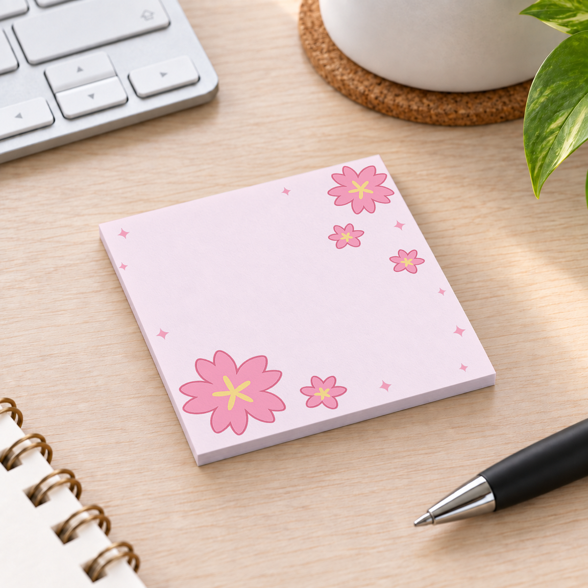 Close-up of Bold Sakura Bloom sticky note design and writable area
