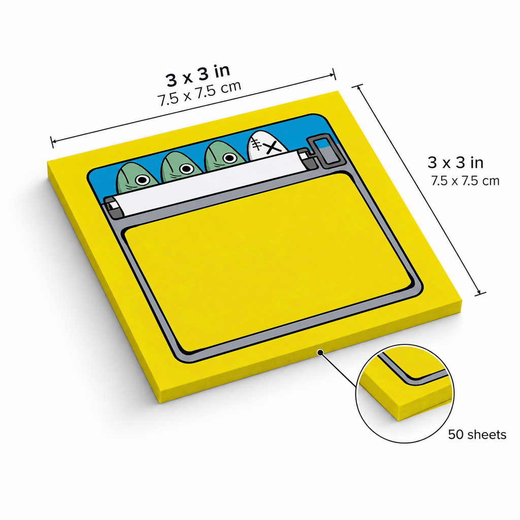 Yellow Odd Fish Sardine Can sticky notes, 3x3 in (7.5 x 7.5 cm), 50 sheets