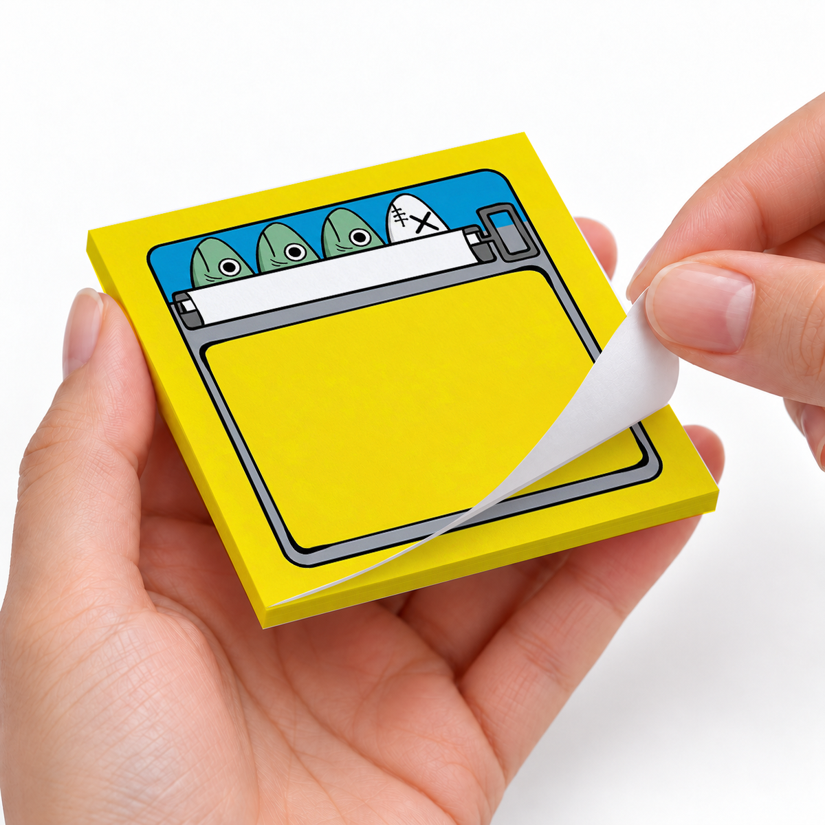 Yellow Odd Fish Sardine Can sticky notes styled with a planner and desk accessories