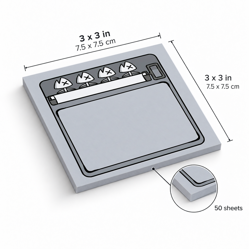 Grey Skeleton Fish Sardine sticky notes, 3x3 in (7.5 x 7.5 cm), 50 sheets