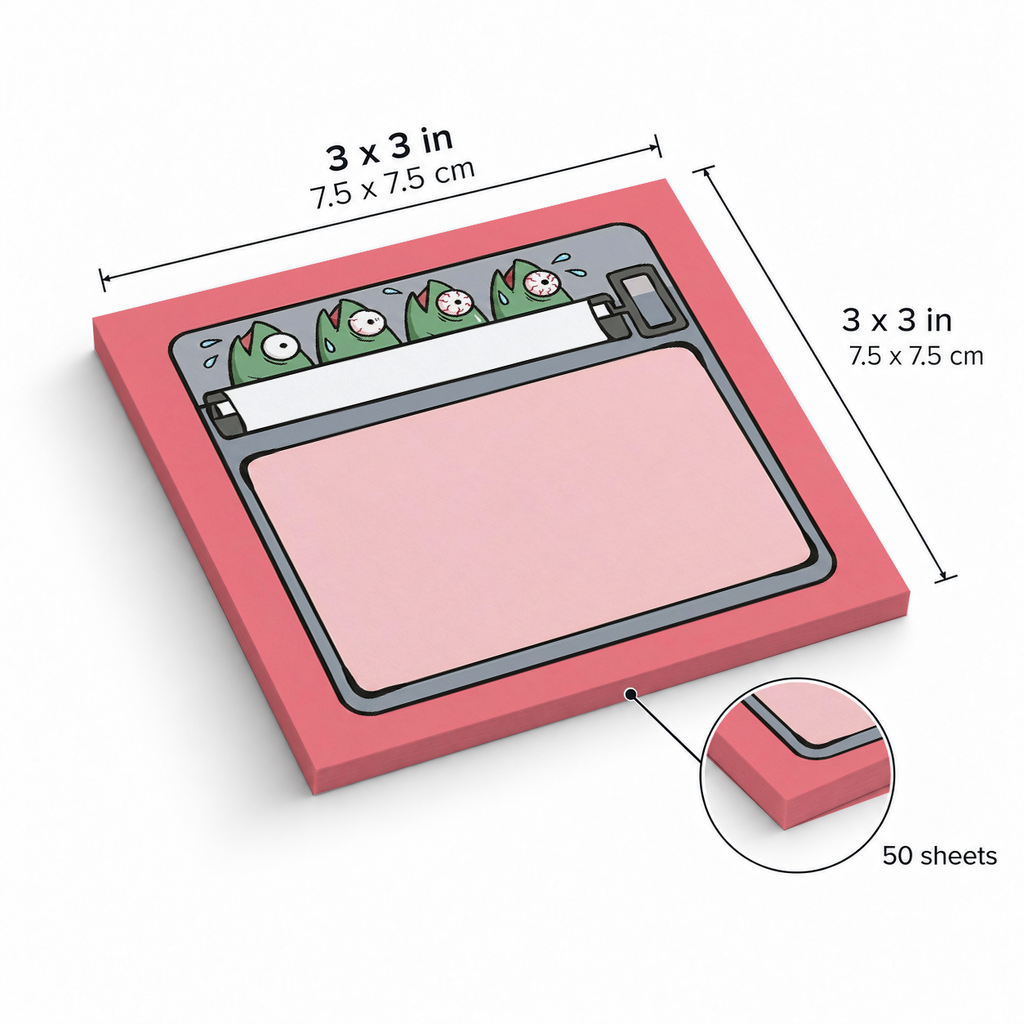 Pink Panicking Fish Sardine sticky notes, 3x3 in (7.5 x 7.5 cm), 50 sheets