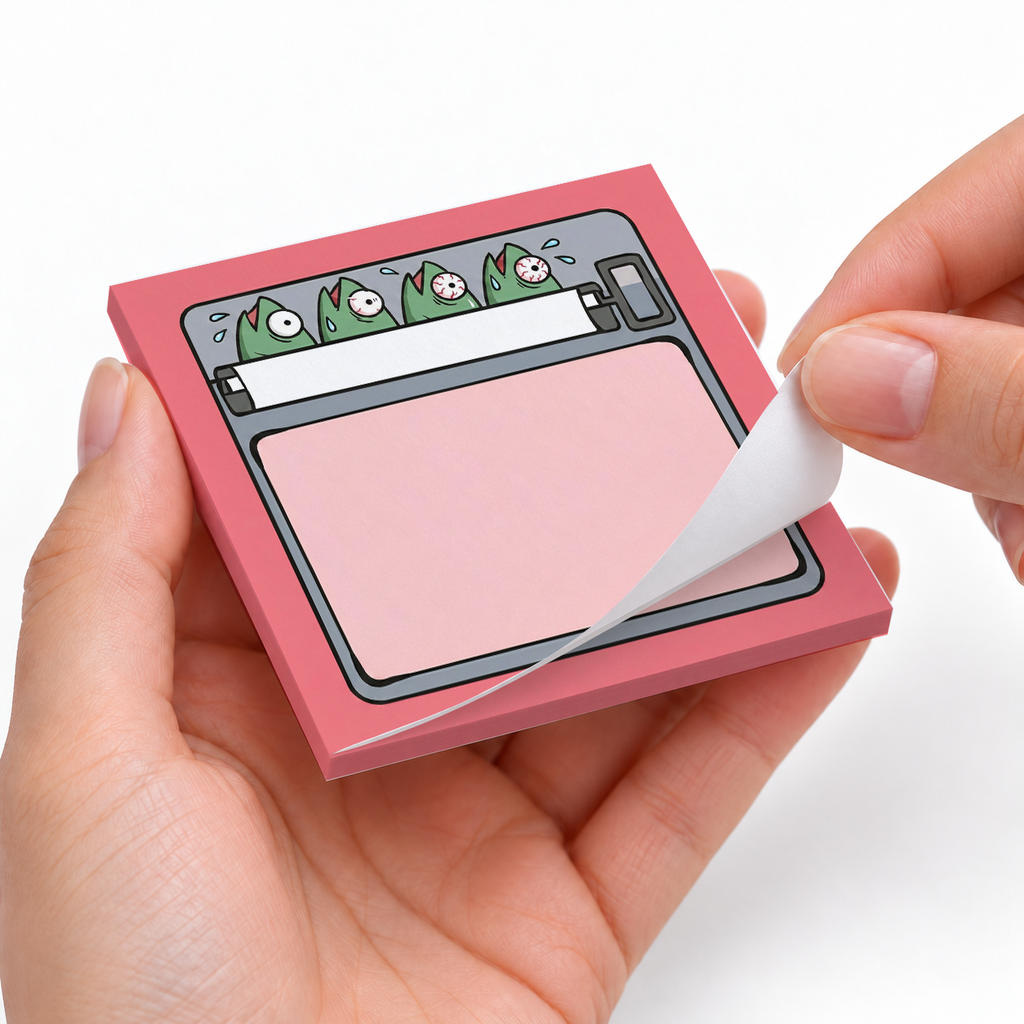 Pink Panicking Fish Sardine sticky notes styled with a planner and desk accessories
