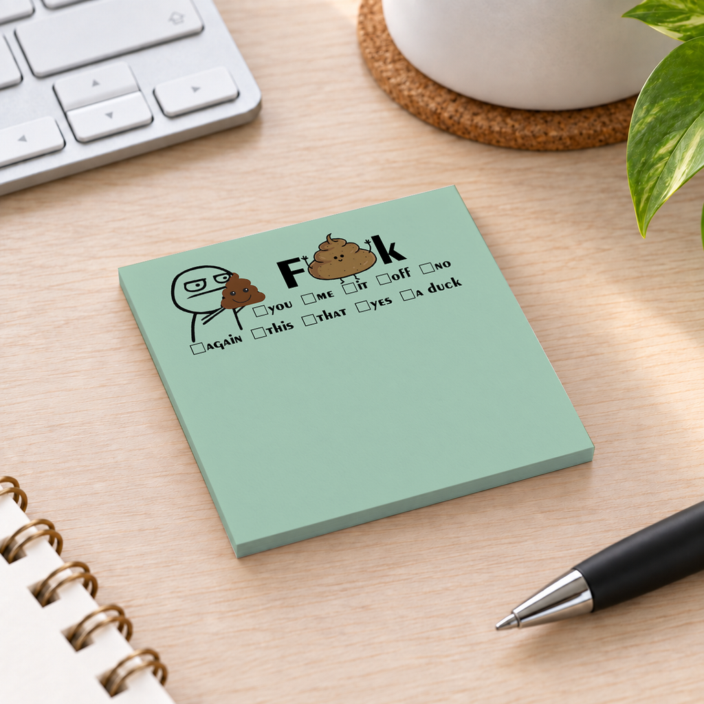 Close-up of Funny Checkbox F sticky note design and writable area