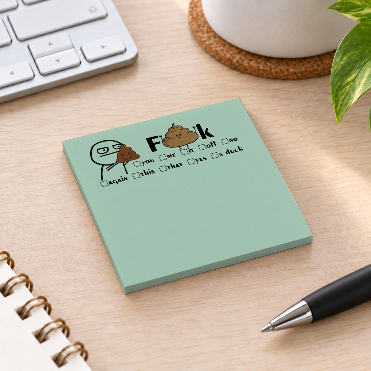 Close-up of Funny Checkbox F sticky note design and writable area