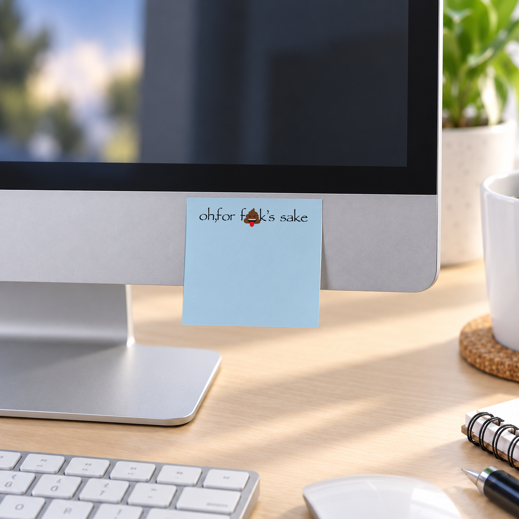 Oh For F memo pad in an office or home workspace