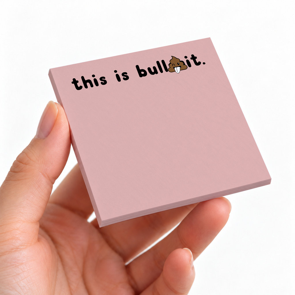This Is Bull sticky note pad on a desk with stationery
