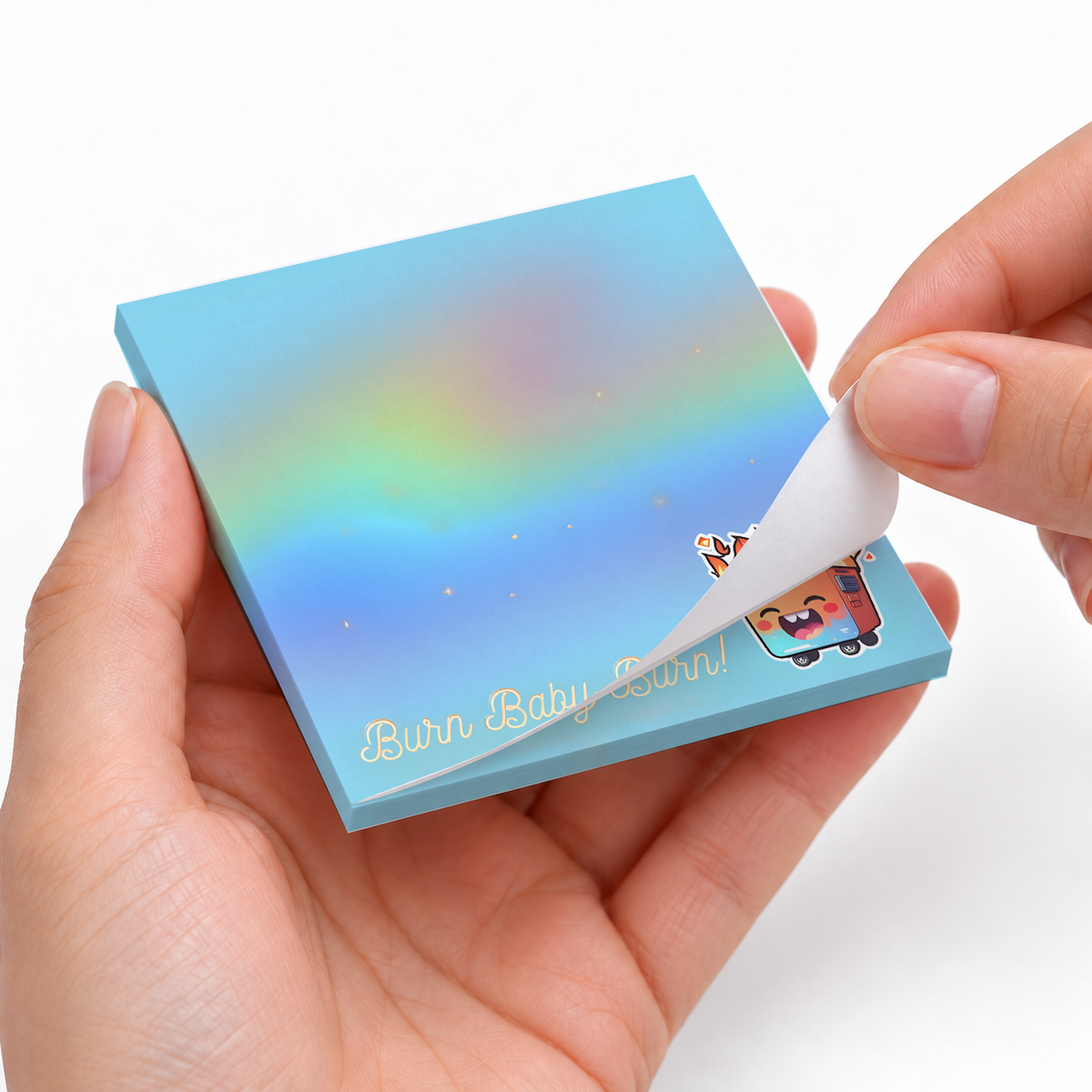 Burn Baby Burn Funny Dumpster Fire sticky notes styled with a planner and desk accessories