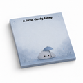 Blue 3 x 3 sticky note pad with A little cloudy today text and a cute cloud holding an umbrella in the rain.