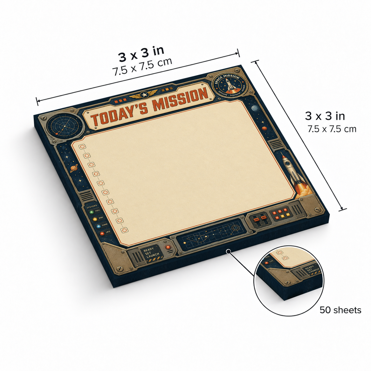 Today's Mission Retro Sci sticky notes, 3x3 in (7.5 x 7.5 cm), 50 sheets
