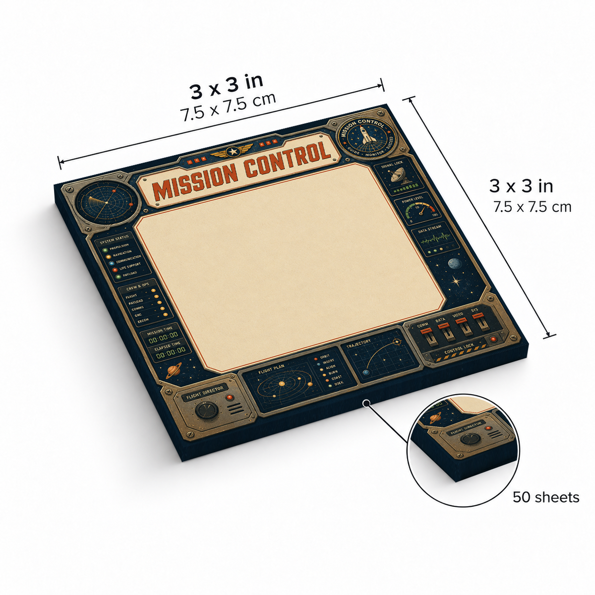 Mission Control Sci sticky notes, 3x3 in (7.5 x 7.5 cm), 50 sheets