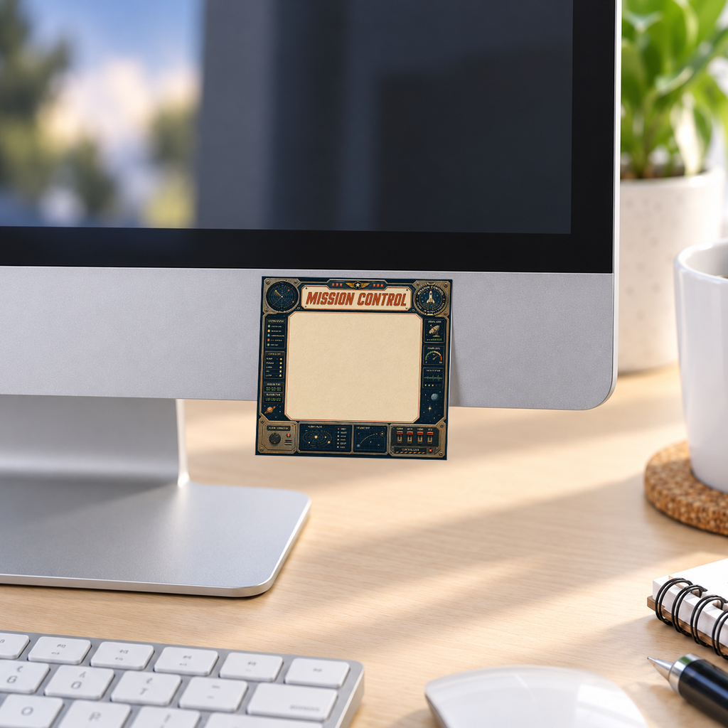 Mission Control Sci memo pad in an office or home workspace